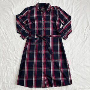 Tommy Hilfiger Navy Plaid Button Down Shirt Dress, Long Sleeved, Women's Small